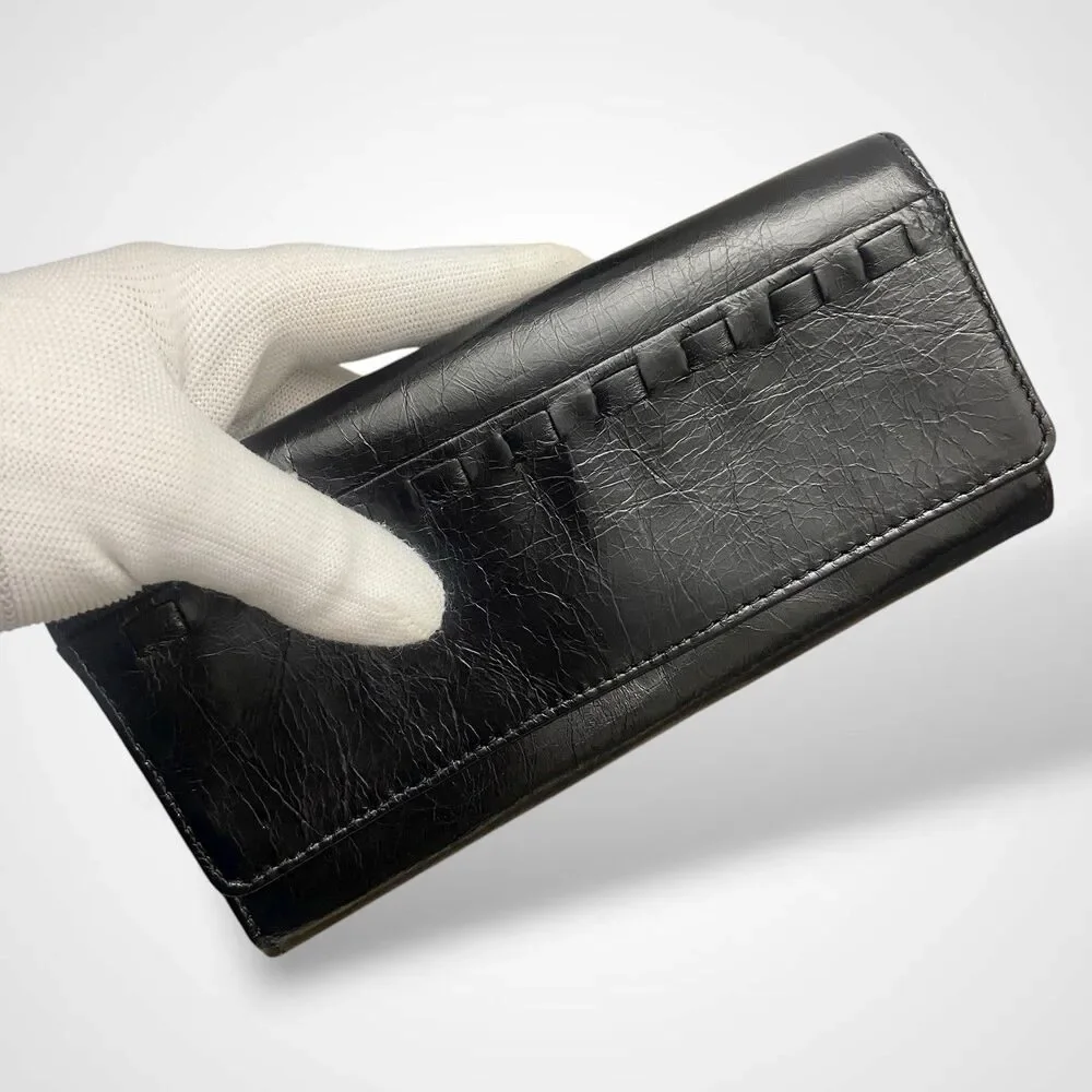Hobo Continental Wallet Black Genuine Leather Long Bifold with Magnetic Closure